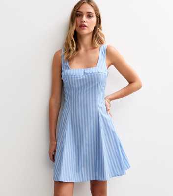 Blue Striped Poplin A-Line Mini Dress