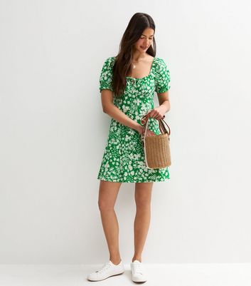 Green Floral Print Mini Dress