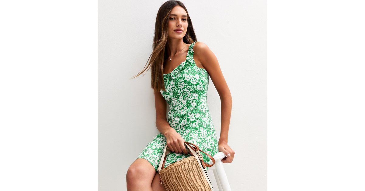 Green Floral Print Tie Front Mini Dress | New Look