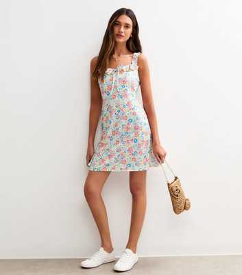 Yellow Jersey Floral Print Tie Front Mini Dress