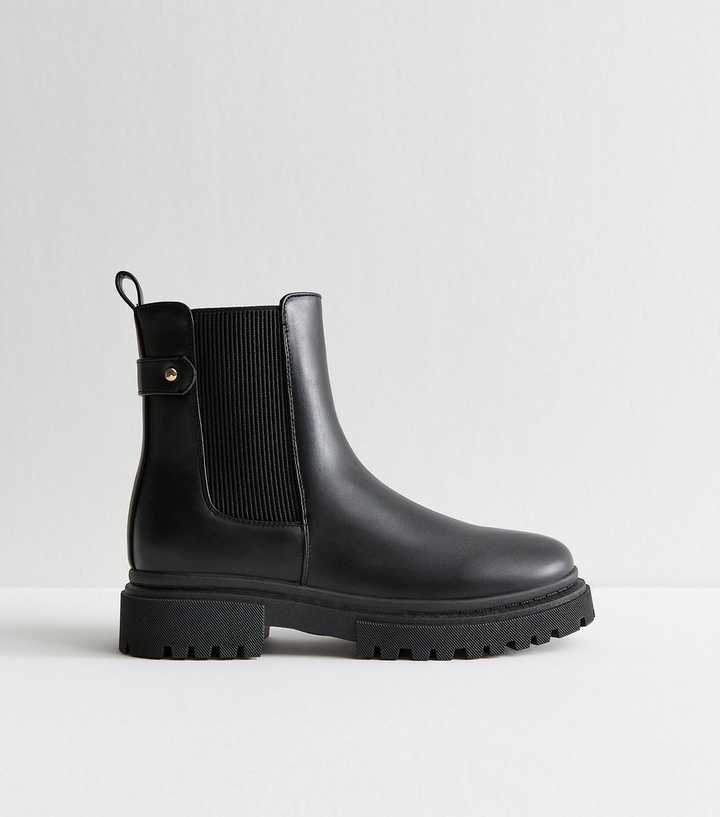 Black Faux Leather Chelsea Boots