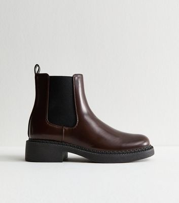 Brown Faux Leather Chelsea Ankle Boots