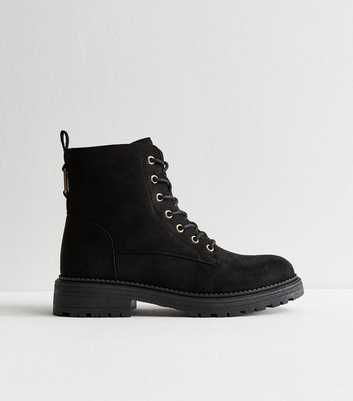 Black Faux Suede Lace Up Ankle Boots
