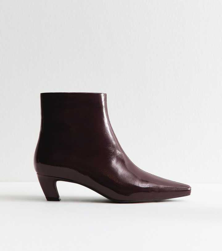 Burgundy Patent Point Toe Ankle Boots