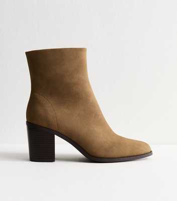 Camel Faux Suede Almond Toe Ankle Boots