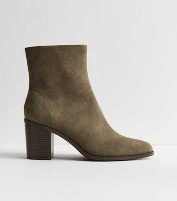 Dark Khaki Faux Suede Almond Toe Ankle Boots