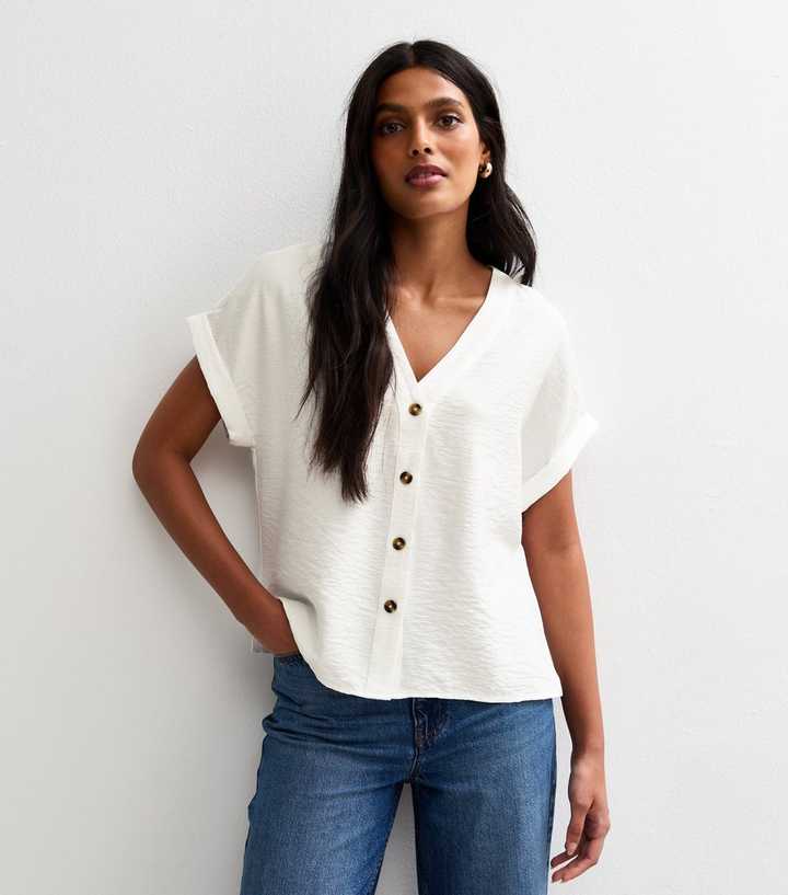 White Button Through Short Sleeve Top