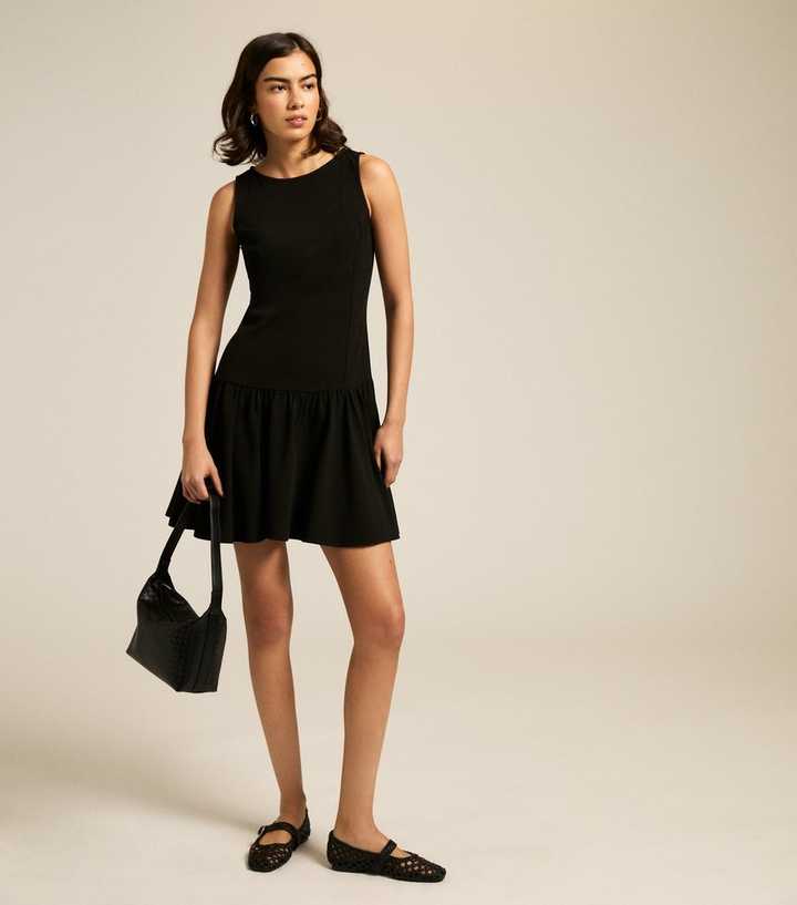 Black Dropped Waist Mini Dress | New Look