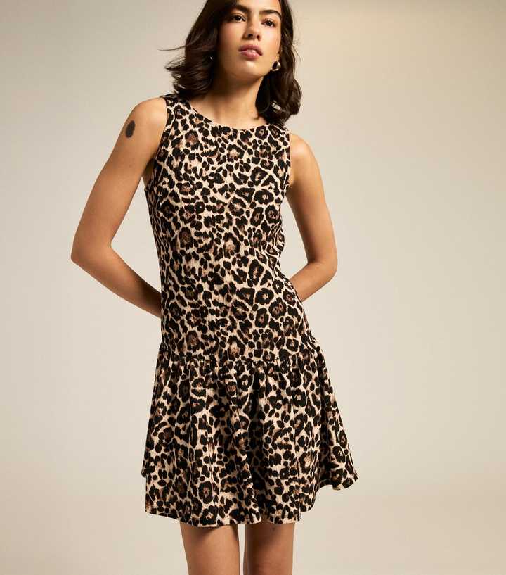 Brown Leopard Print Dropped Waist Mini Dress | New Look