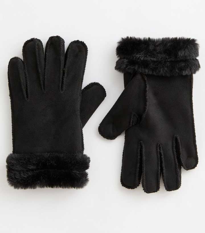 Black Faux Shearling Gloves