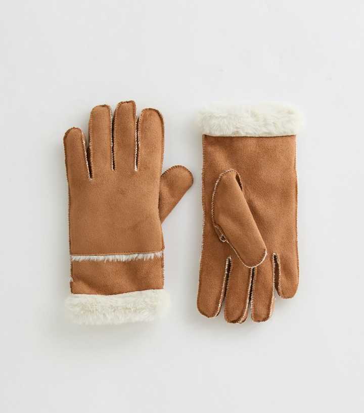 Camel Faux Shearling Gloves
