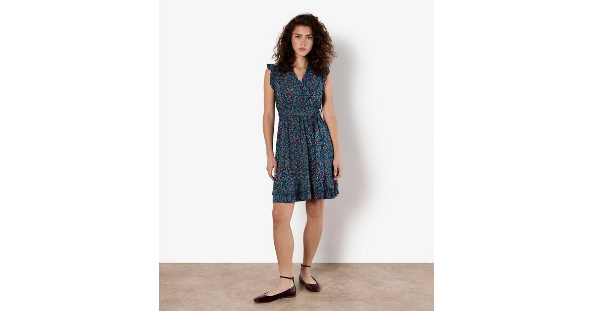 Apricot Blue Floral Print Ruffled Dress | New Look