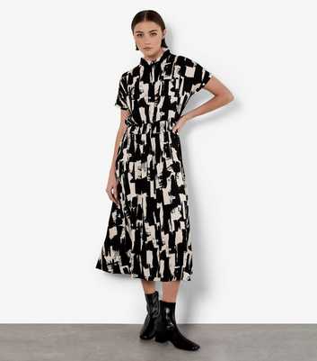 Apricot Black Abstract Print Utility Midi Dress