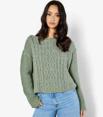 Apricot Mint Green Cable Knit Jumper