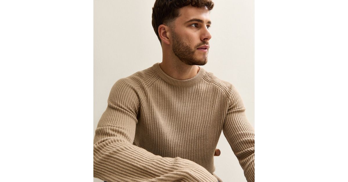 Jack Jones Camel Rib Knit Crew Neck Jumper New Look