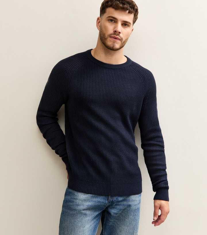 Jack Jones Navy Blue Rib Knit Crew Neck Jumper New Look