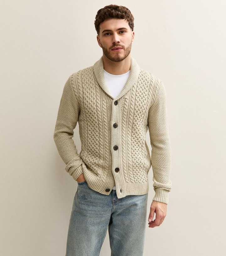 Jack & Jones Oatmeal Regular Cable Knit Cardigan