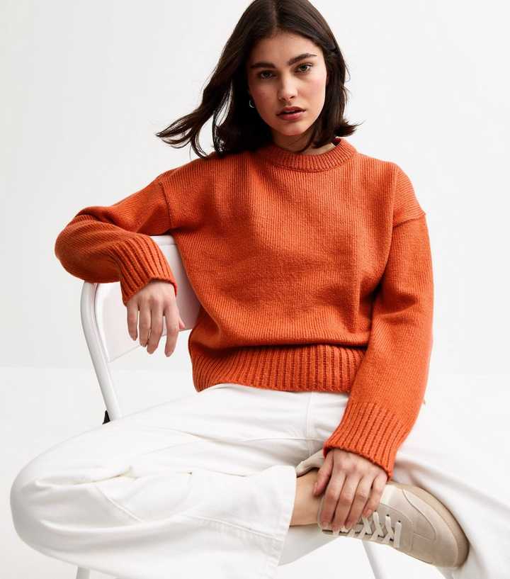 Orange Crew Neck Long Sleeve Jumper