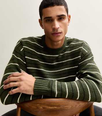 Jack & Jones Green Regular Striped Crew Neck Jumper