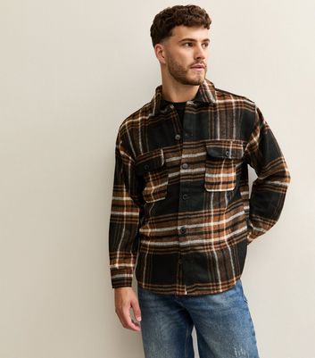Jack & Jones Black and Orange Check Long Sleeve Heavyweight