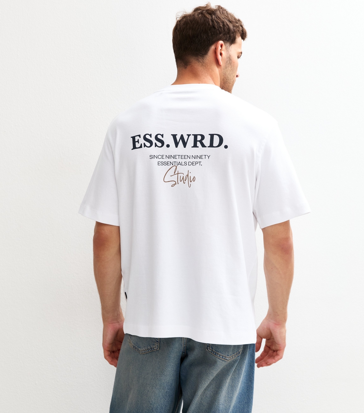 Jack & Jones Men's White Ess Wrd Print T-Shirt New Look