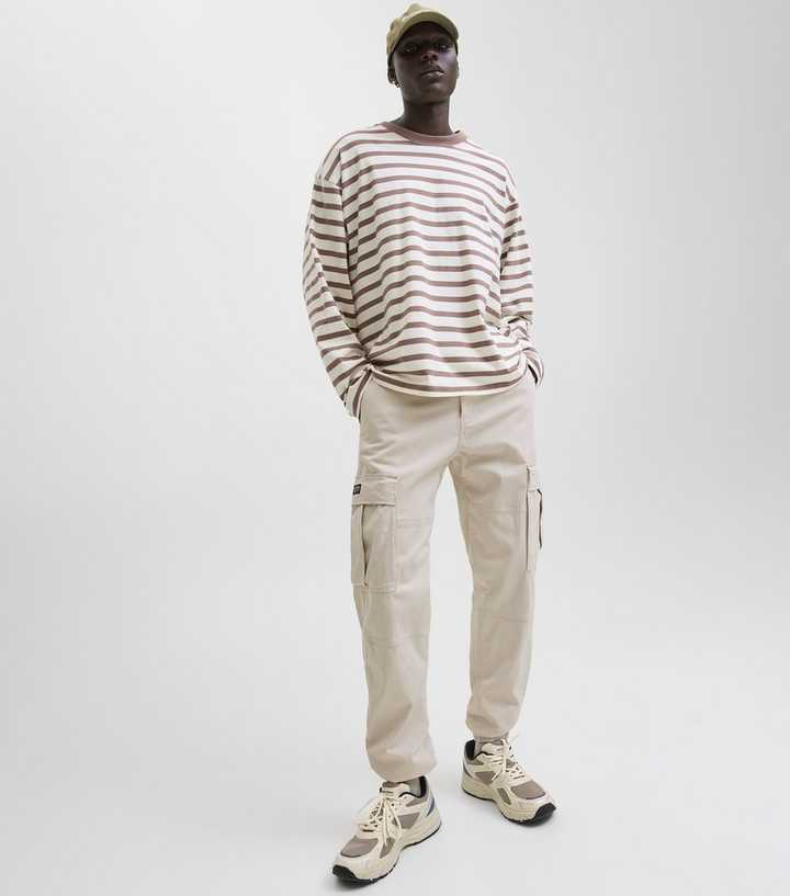 Jack & Jones Cream Cuffed Cargo Trousers