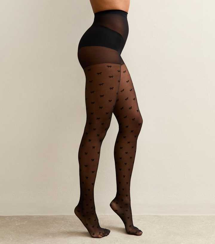 Black Semi Sheer Bow Tights