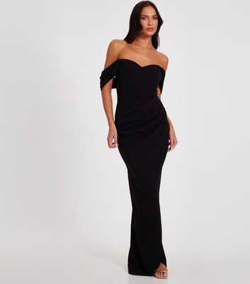 QUIZ Black Chiffon Bardot Maxi Dress