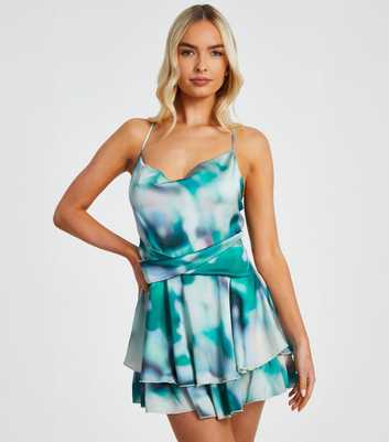 QUIZ Green Tie-Dye Print Playsuit