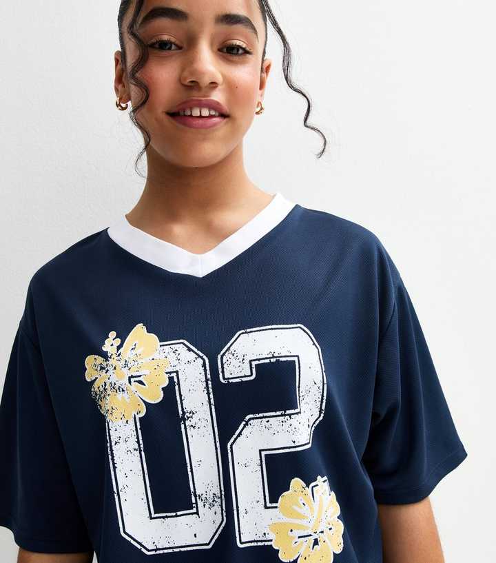 Girls Navy 02 Print Football Top