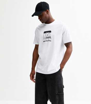 White Oversized Morning Club Printed T-Shirt