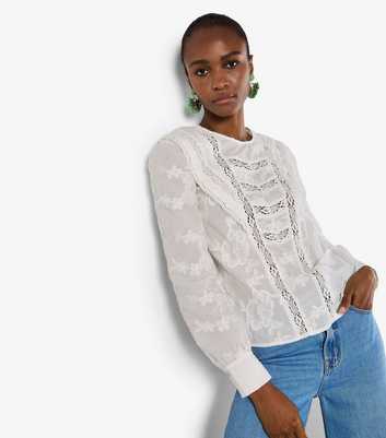 Apricot White Embroidered Ruffle Shirt