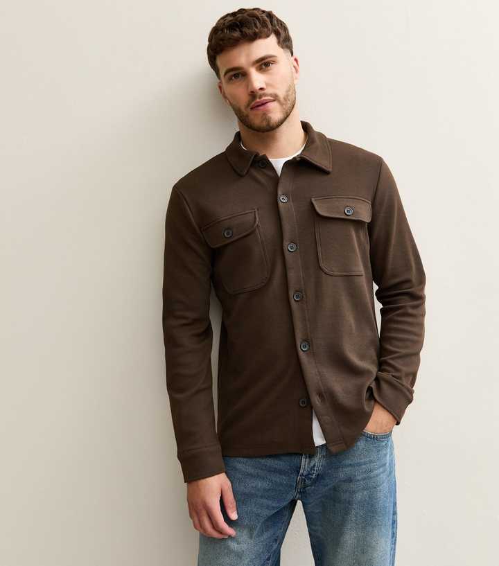 Only & Sons Dark Brown Heavyweight Jersey Long Sleeve Overshirt