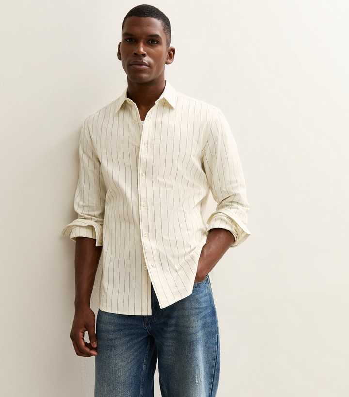 Off White Relaxed Fit Fine Stripe Woven Overshirt