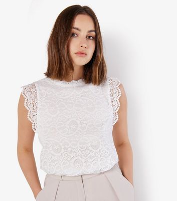 Apricot Cream High Neck Lace Top | New Look