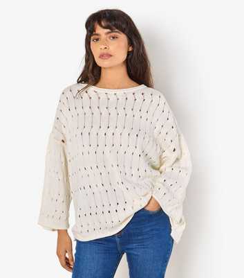 Apricot White Pointelle Bell Sleeve Jumper