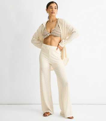 Gini London Cream Textured Flared Trousers
