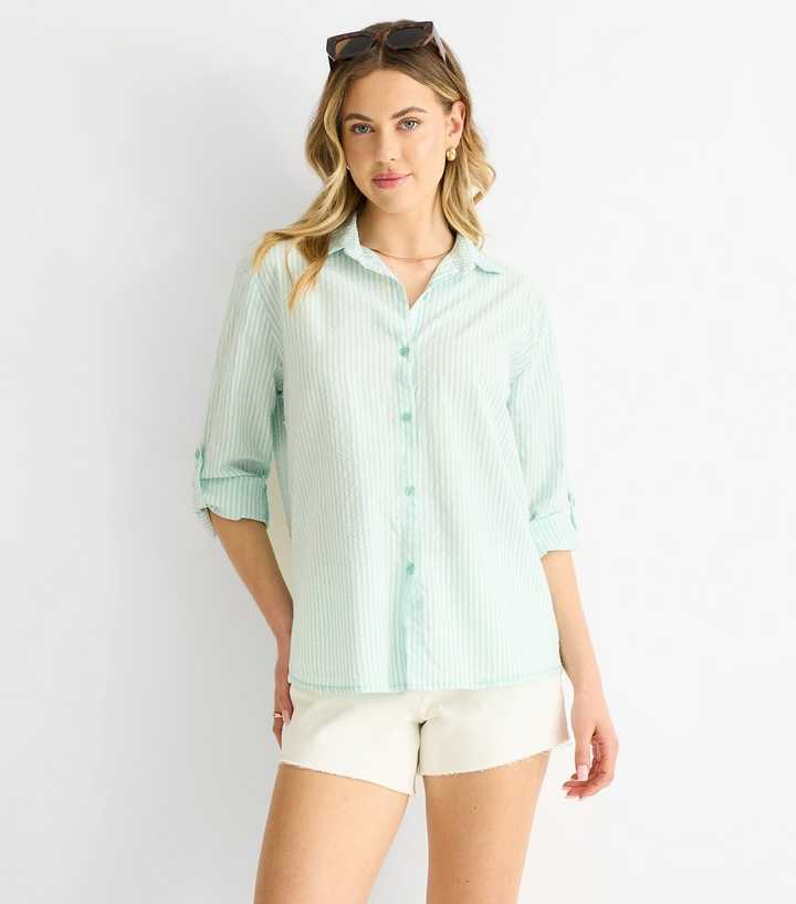 Gini London Green Striped Oversized Shirt