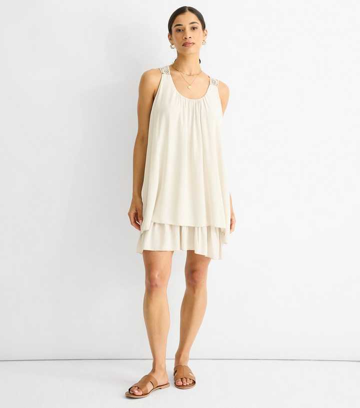 Gini London Cream Crochet Layered Mini Dress