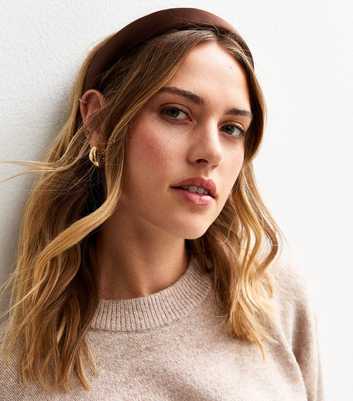 Brown Satin Padded Headband 