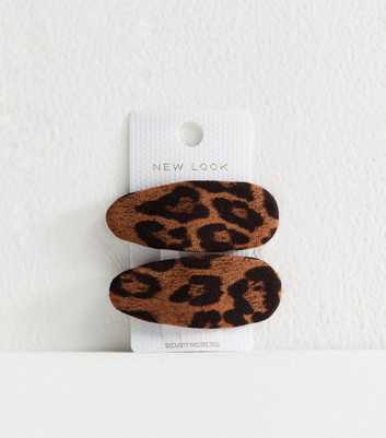 Pack of 2 Brown Leopard Print Faux Suede Hair Slides