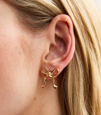 Gold Tone Bow Shape Large Stud Earrings