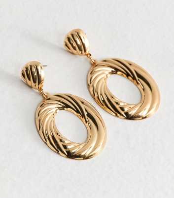 Gold Tone Large Ribbed Doorknocker Earrings