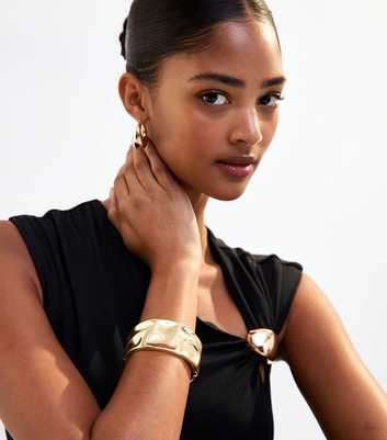 Gold Tone Wide Hinged Cuff Bracelet