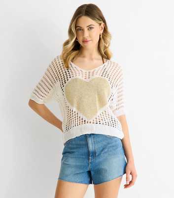 Gini London White Heart Crochet Top