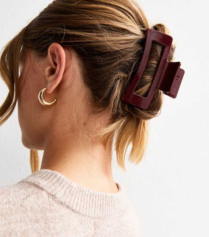 Burgundy Shiny Rectangular Hair Clip