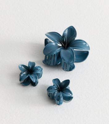 Pack of 3 Bright Blue Ombre Flower Hair Clips