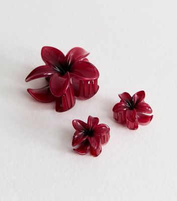 Pack of 3 Burgundy Ombre Flower Hair Clips