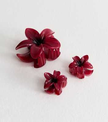 Pack of 3 Burgundy Ombre Flower Hair Clips