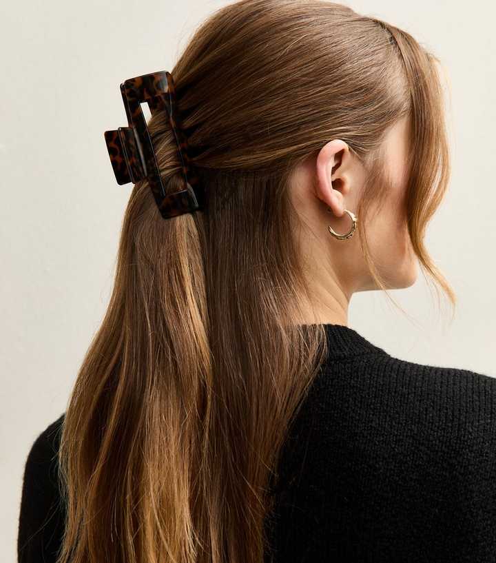 Dark Brown Tortoiseshell Effect Rectangular Hair Claw Clip | New Look